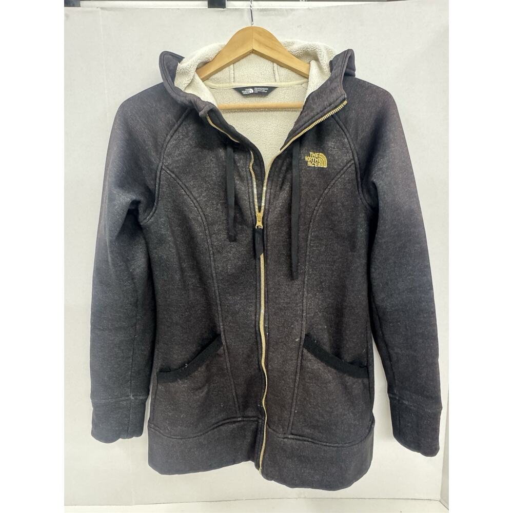 The North Face Womens Mattea Parka Hoodie Jacket Small Dark Gray Black Gold